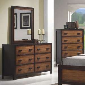Annetta Six Drawer Dresser and Mirror Set in Combination Antique Oak 