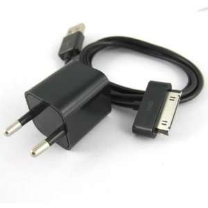  Goldstar Black EU USB Wall Charger+data cable for iPhone 