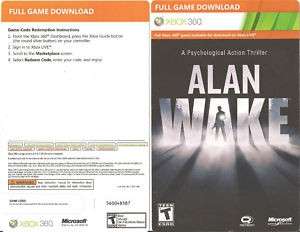 New Xbox 360 Alan Wake Full Game  Code Card  