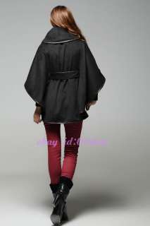 2012 NWT Autumn Womens Cashmere woollen PU leather coat cloak black 