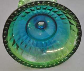 Vintage Green & Blue Jeannette Glass Compote 5.5  