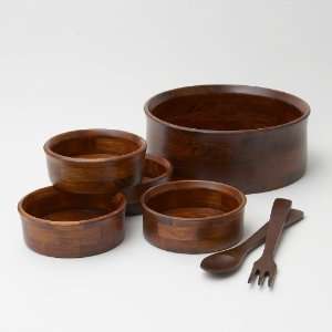   Pc Cherry Finish Wooden Serving & Salad Bowl Set: Kitchen & Dining
