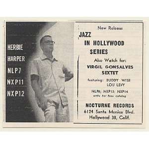 1954 Herbie Harper Jazz in Hollywood Nocturne Record Print Ad (Music 