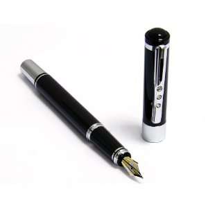 Luxury Rhinestone Clip Black Fountain Pen Chrome Carved Ring with Push 