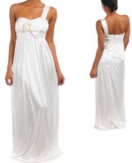   WHITE FORMAL ONE SHOULDER WEDDING BRIDAL BALL GOWN PROM DRESS  
