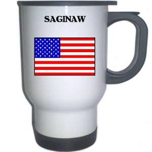  US Flag   Saginaw, Michigan (MI) White Stainless Steel Mug 