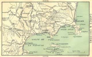 ALPES MARITIMES Cannes & area, 1913 map  