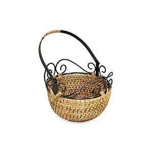  Cane and wrought iron basket, Arabesques Home & Kitchen