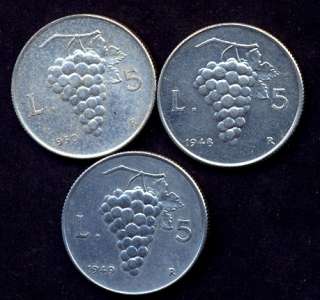 ITALY COINS 5 LIRETA ALUMINIU 1948/1949/1950 XF UNC  