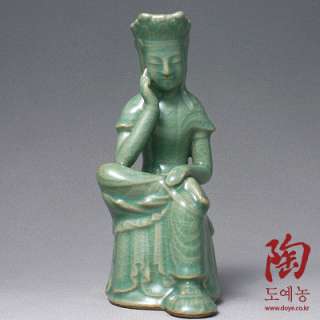Celadon Green Pottery Ceramic Porcelain Seated Maitreya Buddha Statue 