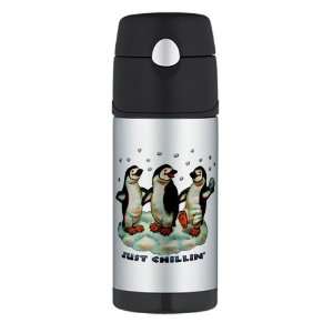Thermos Travel Water Bottle Christmas Penguins Just Chillin in Snow
