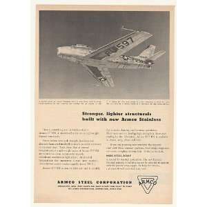  1952 US Sabre Jet Aircraft Armco Stainless Steel Print Ad 