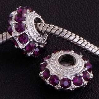 2PC INLAY AMETHYST CRYSTAL CHARM BEAD JEWELRY FIT CHAIN  