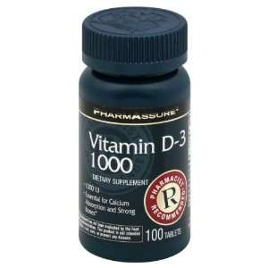  PharmAssure Vitamin D 3, 1000 mg, Tablets 100 tablets 