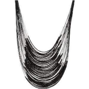   Black Multi Strand Bib Necklace with Gun Metal Bugle Beads: Jewelry
