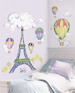 HOT AIR BALLOONS Wall Decals EIFFEL TOWER Stickers  