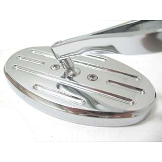 Chrome Oval Mirror Flame Stem Set for Harley & Metric  