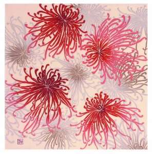  Chrysanthemum Red Japanese Kimono Print Furoshiki Cloth 
