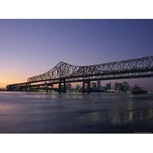 Mississippi River Bridge in the Evening and City Beyond, New Orleans 