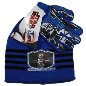  Star Wars Winter Beanie Knit Hat & Gloves Set Blue 