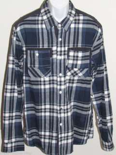 MARC ECKO New Mens Denim Blue Button Up Flannel Shirt  