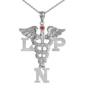 NursingPin   Licensed Practical Nurse LPN Charm with Ruby on Necklace 