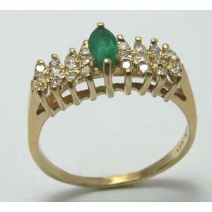  Colombian Emerald Marquise & Diamond Ring .30 Cts 