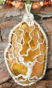 Unique Amber Sterling Silver Tree of Life Necklace  