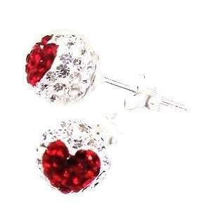  Crystal Ferido Ball with Red Heart Ear Studs Jewelry