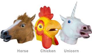 Unicorn, Horse, Chicken Head Mask Rubber Costume  