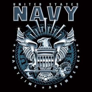 Military US Navy Tee Anytime Anywhere Emblem Graphic Art T Shirt 