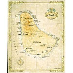  Barbados Decorative Modern Day Antique Wall Map
