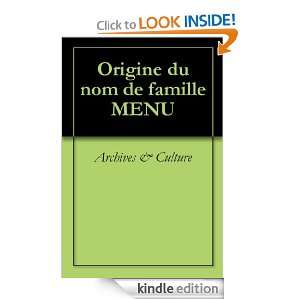 Origine du nom de famille MENU (Oeuvres courtes) (French Edition 
