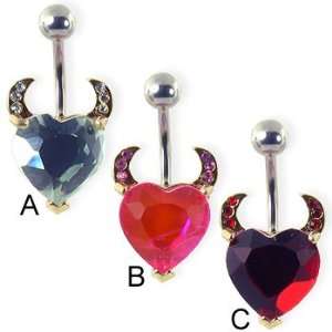  Navel ring with heart and devil horns, clear   A Jewelry