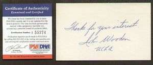John Wooden signed autographed VINTAGE 3x5 UCLA PSA  