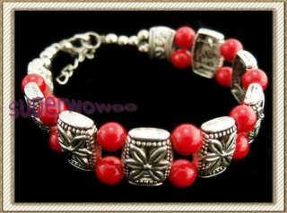 bc076 Handmade bracelet de corail & tibétain argent  