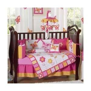   Butterfly Pink and Orange 9 Piece Crib Set   Baby Girls Bedding: Baby