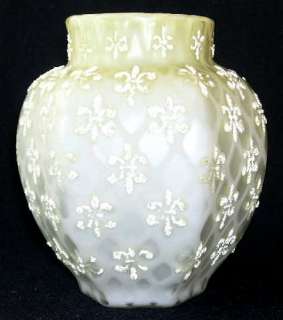 Vic. coralene dec yellow MOTHER OF PEARL art glass vase  