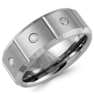 8mm 3 Three Stone Diamond Bezel Tungsten Wedding Band Ring for Men (1 