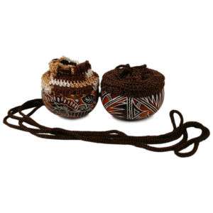   Two Hand Carved Crochet Gourd Coin Pouch Pair Art Peru 