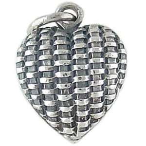Basket Weave Puffy Heart Vintage Style 925 Sterling Silver Traditional 