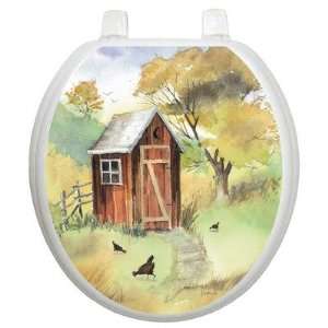   Toilet Seat Applique with Watercolor Outhouse Design