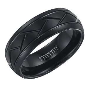  Triton 8mm Black Tungsten Carbide Ring with Diagonal 