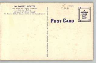 Linen Postcard:Robert Richter Hotel~Miami Beach,Florida  