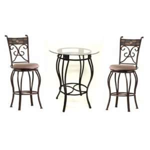  3pc Metal Counter Height Pub Set with Glass Table Top in 