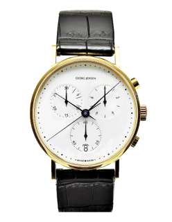 Georg Jensen Mens 18 Ct. Gold Chronograph Watch # 1317 with White 