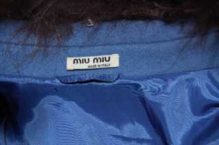Authentic Miu Miu Fur Trimmed Blue Wool Coat Size 38  