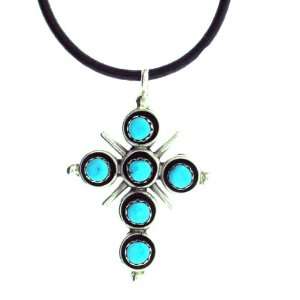  Zuni Turquoise Cross Leather rope Pendant necklaces 18 inch: Jewelry