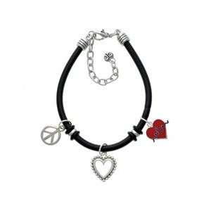 Red Heart with Rhythm Line Black Peace Love Charm Bracelet 