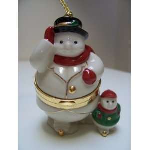  Lenox Snowman and Snowchild Hinged Trinket Box Ornament 